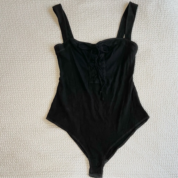 EUC Intimately Free People Philo Lace Up Bodysuit in Black | Size Large - Picture 2 of 5